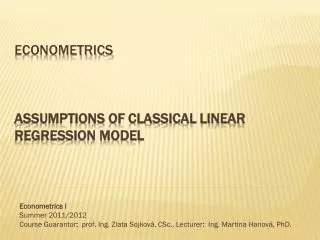 Econometrics Assumptions of Classical Linear Regression Model