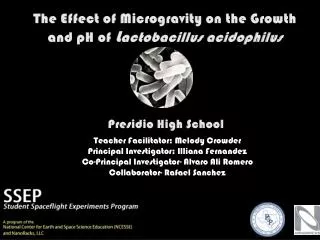 The E ffect of Microgravity on the Growth and pH of L actobacillus acidophilus