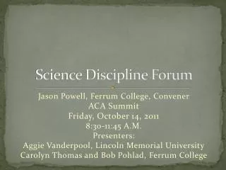Science Discipline Forum