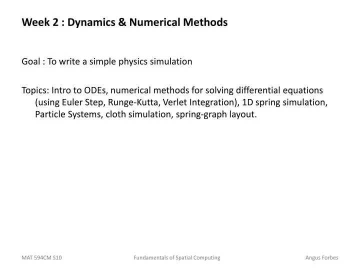 week 2 dynamics numerical methods