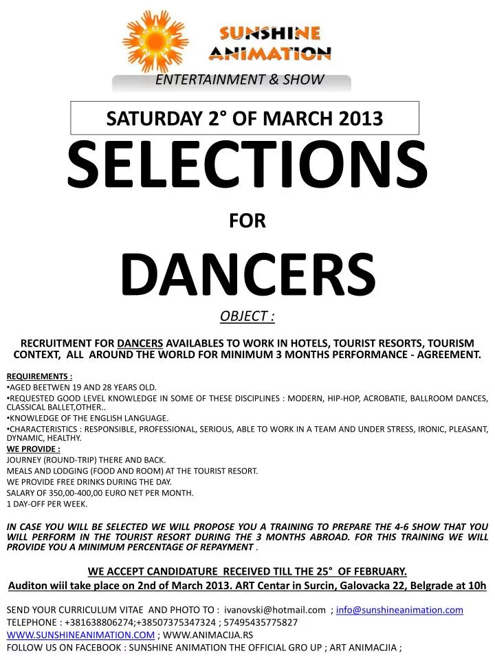 selections for dancers