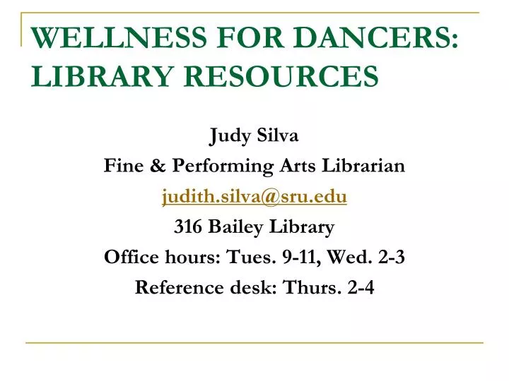 wellness for dancers library resources