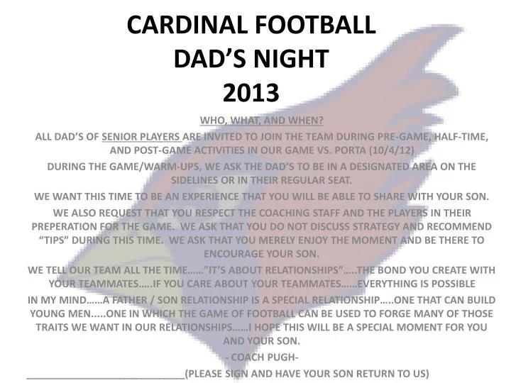cardinal football dad s night 2013
