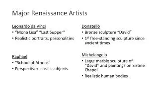 Major Renaissance Artists