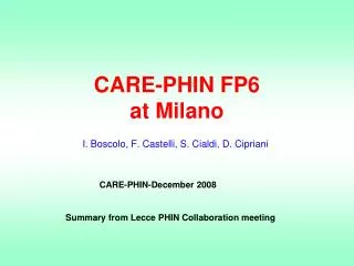 CARE-PHIN FP6 at Milano