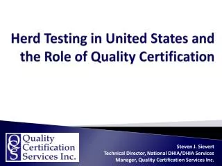 Herd Testing in United States and the Role of Quality Certification