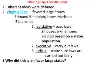 Writing the Constitution 1. Different Ideas were debated