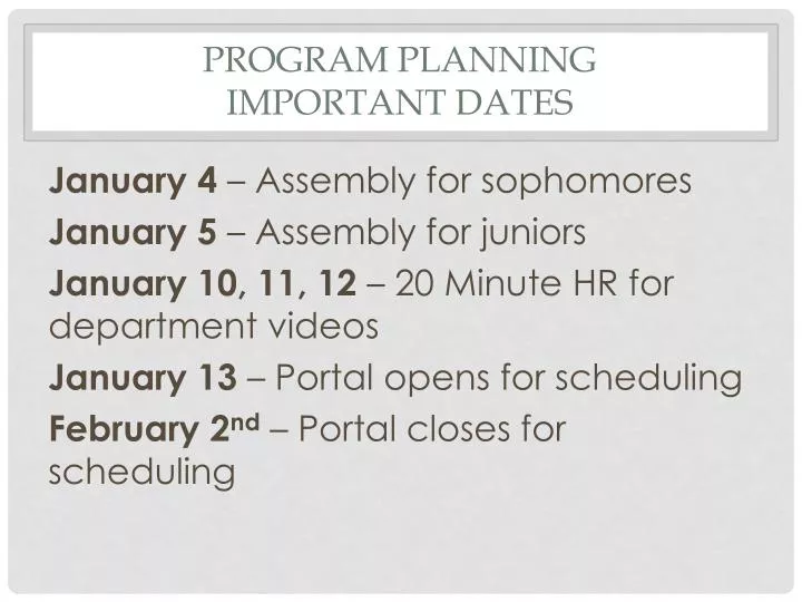 program planning important dates