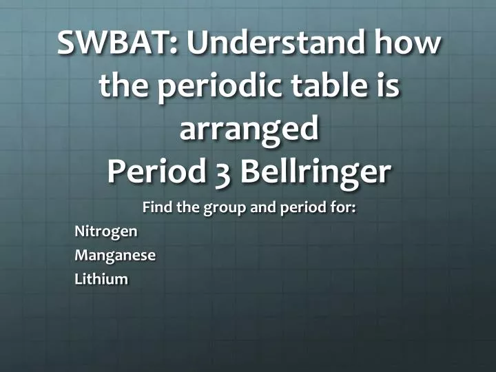 swbat understand how the periodic table is arranged period 3 bellringer