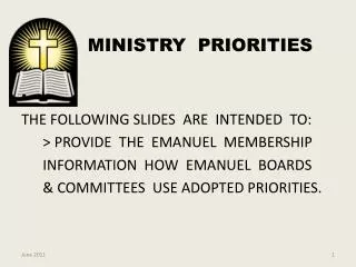 MINISTRY PRIORITIES