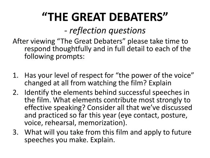 the great debaters reflection questions