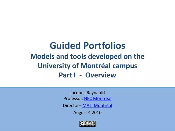 guided portfolios models and tools developed on the university of montr al campus part i overview