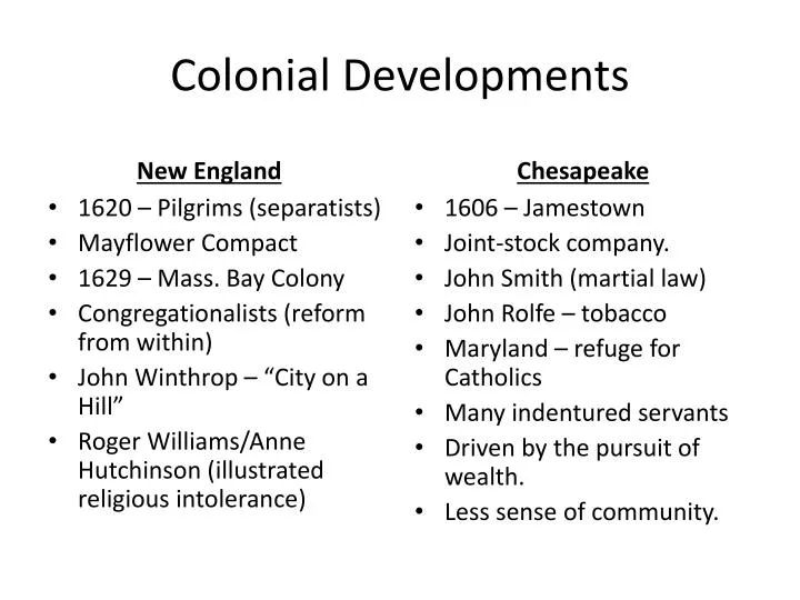 colonial developments