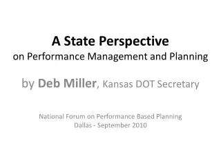A State Perspective on Performance Management and Planning
