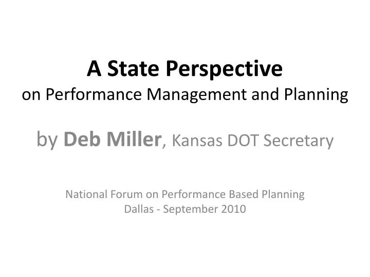 a state perspective on performance management and planning