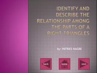 identify and describe the relationship among the parts of a right triangles