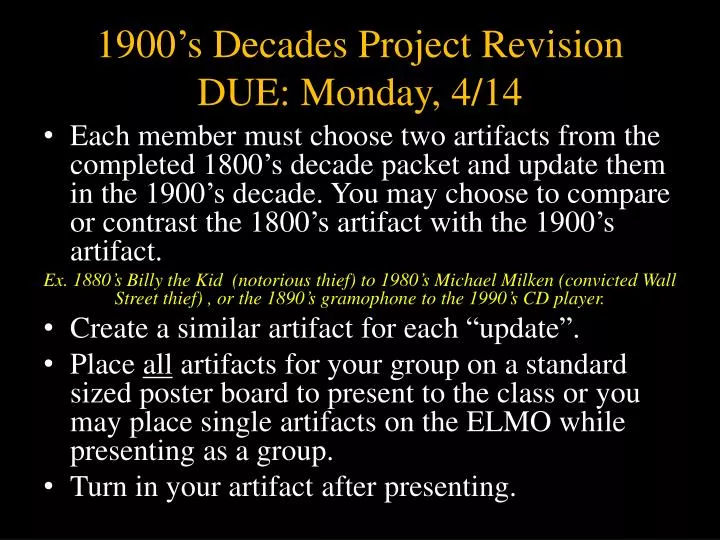 1900 s decades project revision due monday 4 14