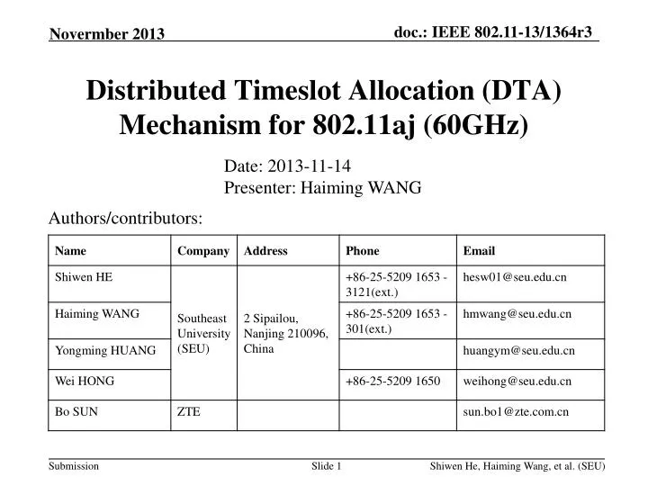 distributed timeslot allocation dta mechanism for 802 11aj 60ghz