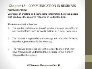 Chapter 13 – COMMUNICATION IN BUSINESS