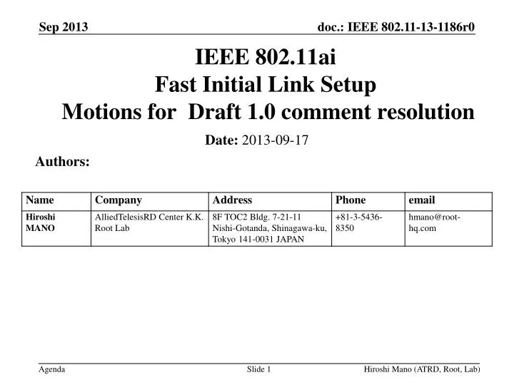 ieee 802 11ai fast initial link setup motions for draft 1 0 comment resolution