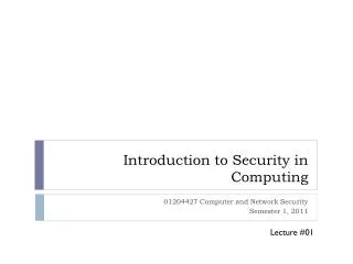 Introduction to Security in Computing