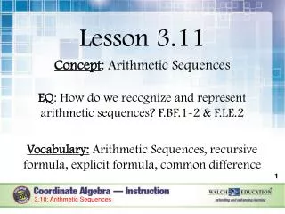Lesson 3.11 Concept : Arithmetic Sequences