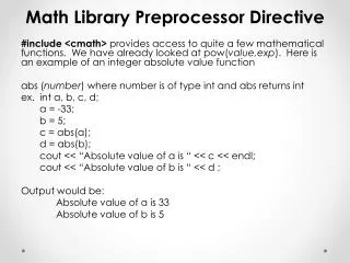 Math Library Preprocessor Directive