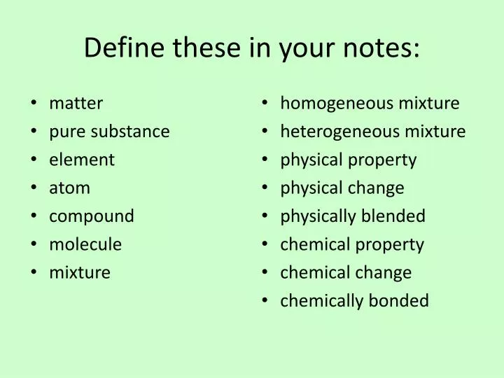 define these in your notes
