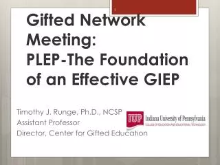 Gifted Network Meeting: PLEP-The Foundation of an Effective GIEP