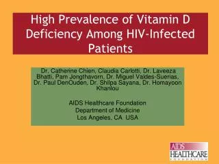 High Prevalence of Vitamin D Deficiency Among HIV-Infected Patients