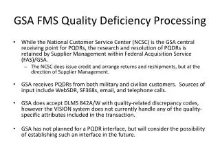 GSA FMS Quality Deficiency Processing