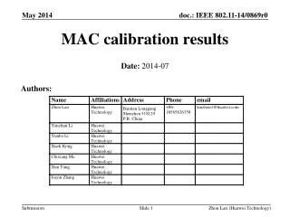 MAC calibration results