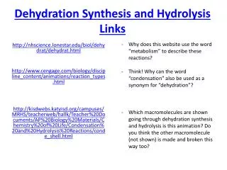 Dehydration Synthesis and Hydrolysis Links