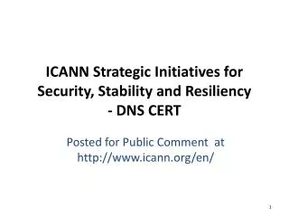 ICANN Strategic Initiatives for Security, Stability and Resiliency - DNS CERT