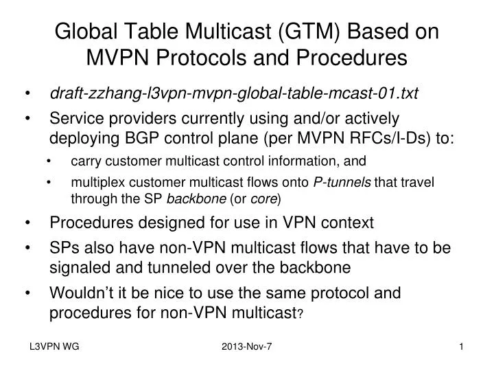global table multicast gtm based on mvpn protocols and procedures