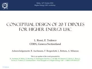CONCEPTUAL DESIGN OF 20 T DIPOLES FOR HIGHER ENERGY LHC