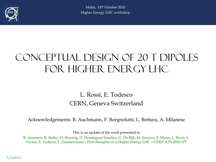 conceptual design of 20 t dipoles for higher energy lhc