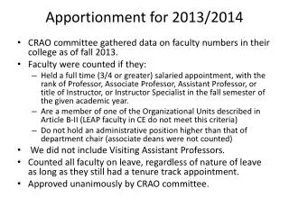 Apportionment for 2013/2014