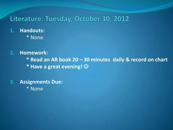 literature tues day october 30 2012