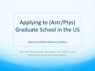 Applying to ( Astr /Ptys) Graduate School in the US