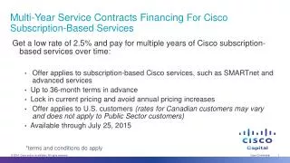 Multi-Year Service Contracts Financing For Cisco Subscription-Based Services