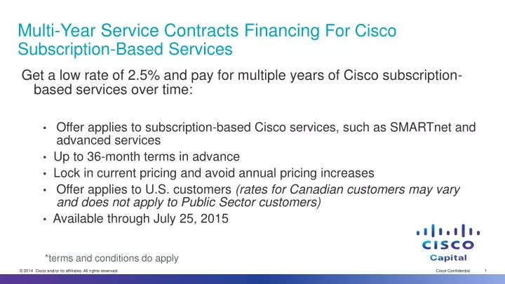 multi year service contracts financing for cisco subscription based services