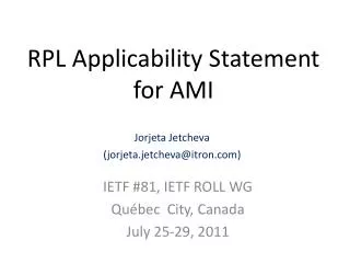 RPL Applicability Statement for AMI