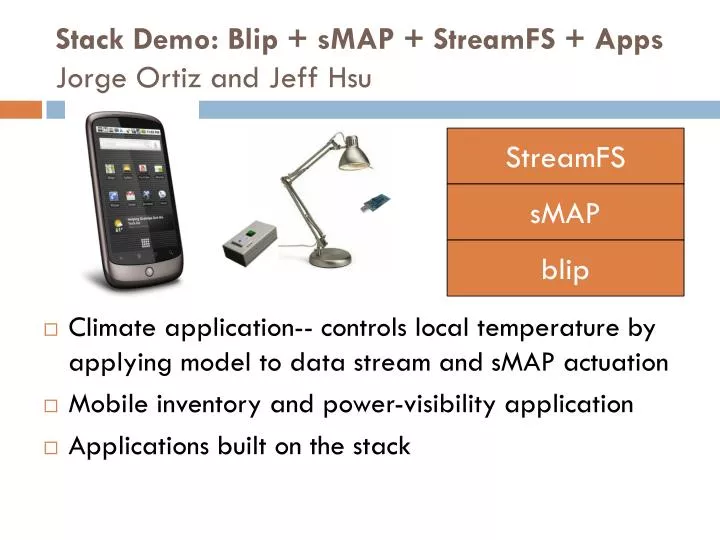 stack demo blip smap streamfs apps jorge ortiz and jeff hsu