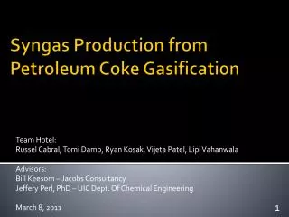 syngas production from petroleum coke gasification