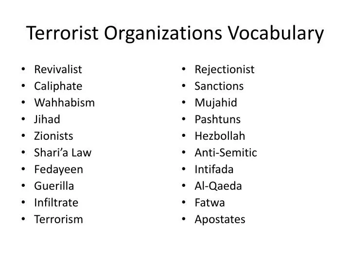 terrorist organizations vocabulary