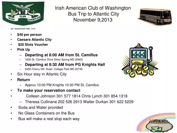 irish american club of washington bus trip to atlantic city november 9 2013