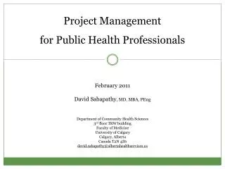 Project Management for Public Health Professionals