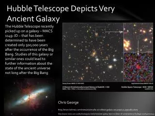 Hubble Telescope Depicts V ery Ancient Galaxy