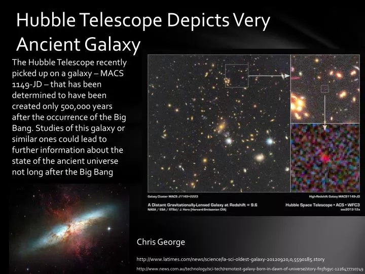 hubble telescope depicts v ery ancient galaxy